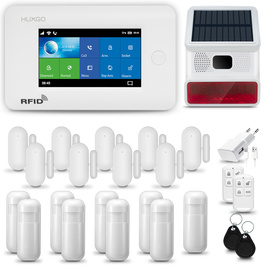 HUXGO® HXA006 - Sistema de seguridad inalámbrico WiFi + GSM 4G con 9x detector de movimiento y 9x sensor para puerta / ventana con sirena inalámbrica | Kit de sistema de alarma para el hogar con App TUYA
