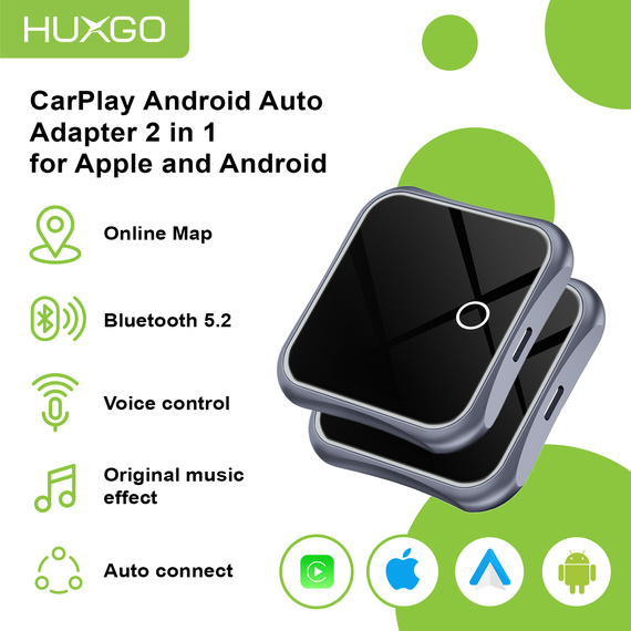 HUXGO® Wireless Adapter 2-in-1 CarPlay and Android Car compatible with Apple and Android Devices