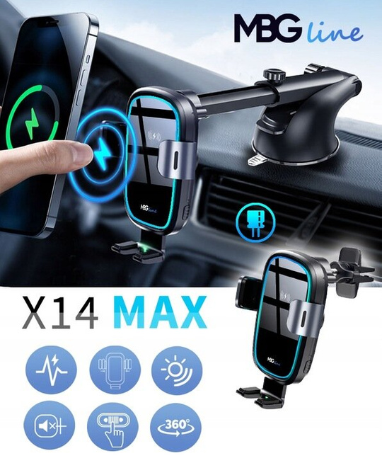 MBG line® X14 MAX - Car holder with wireless charger for 4.7 - 6.9 Inch Phone