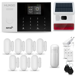 HUXGO® HXA005 - Funk Alarmanlage System WiFi + GSM 4G LTE mit 1x Bewegungsmelder PIR & 7x Fenster und Türsensor sensor mit Drahtlose Alarmsirene | Kabellose Alarmanlage SET mit TUYA App