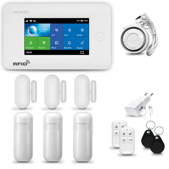 HUXGO® HXA006 - Système de sécurité sans fil Wi-Fi + GSM avec 3x Détecteur de Mouvement & 3x Détecteur pour porte et fenêtre |  Système d'alarme domestique avec l'application TUYA