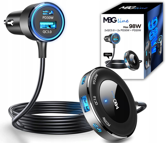 MBG line® C78 PRO - Chargeur rapide pour voiture - Chargeur multiport pour allume-cigare avec 5 ports USB