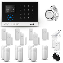 HUXGO® HXA003 - Sistema di allarme wireless WiFi + GSM 4G LTE con 7x Rilevatore di movimento & 7x Sensore per porte e finestre | Allarme casa senza fili Kit con app TUYA