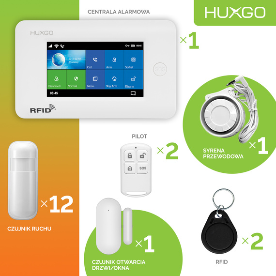 HUXGO® HXA006 - Sistema de seguridad inalámbrico WiFi + GSM 4G con 12x detector de movimiento y 1x sensor para puerta / ventana | KIT de sistema de alarma para el hogar con App TUYA