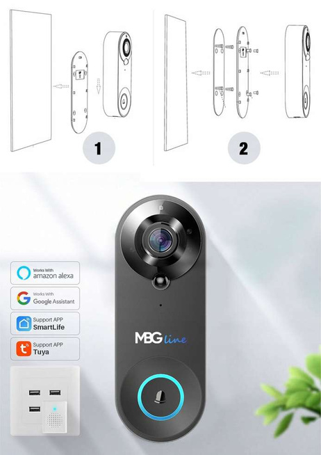 MBG line® SF W3 Black - Video intercom with PIR sensor - Door intercom compatible with TUYA app