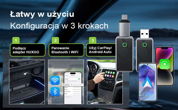  HUXGO® Wireless Adapter 2-in-1 CarPlay and Android Car compatible with Apple and Android Devices 