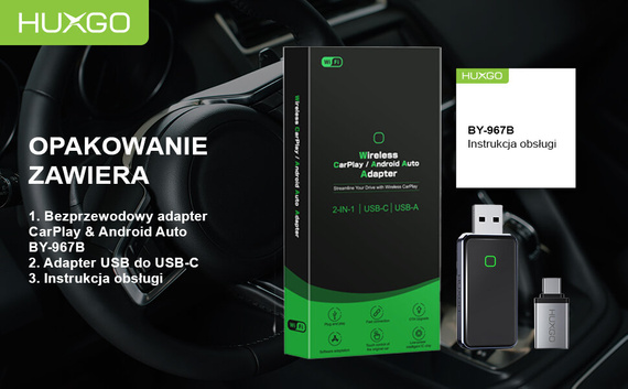  HUXGO® Wireless Adapter 2-in-1 CarPlay and Android Car compatible with Apple and Android Devices 