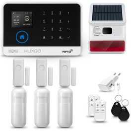 HUXGO® HXA003 - Sistema di allarme wireless WiFi + GSM 4G LTE con 3x Rilevatore di movimento & 3x Sensore per porte e finestre con Sirena senza fili | Allarme casa senza fili Kit con app TUYA