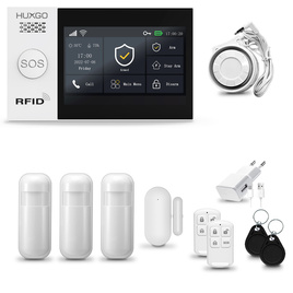 HUXGO® HXA007 - Sistema de seguridad inalámbrico WiFi + GSM 4G LTE con 3x detector de movimiento y 1x sensor para puerta / ventana | KIT de sistema de alarma para el hogar con App TUYA