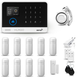 HUXGO® HXA003 - Wireless security system WiFi + GSM with 9x Motion Detector & 1x Door / window sensor | Home Alarm System SET with App TUYA