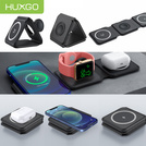 HUXGO® Stazione di ricarica Mag-Safe per telefono cellulare, iPhone e smartwatch, caricatore wireless, magnetica pieghevole 3-in-1, stazione di ricarica portatile con protezione da sovraccarico - BY-MF82_B Nero