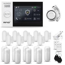 HUXGO® HXA007 - Wireless security system WiFi + GSM 4G LTE with 9x Motion Detector & 9x Door / window sensor with Wireless Siren | Home Alarm System SET with App TUYA