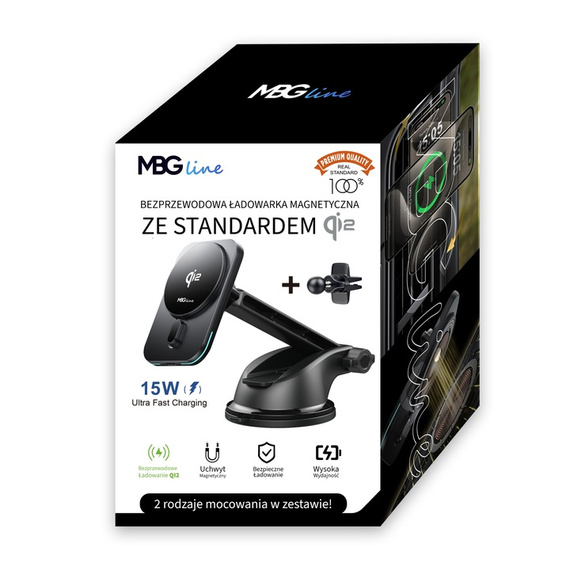 MBG Line® MGB-Q2 – MagSafe QI2 Car Mount – 15W Wireless Charger for iPhone
