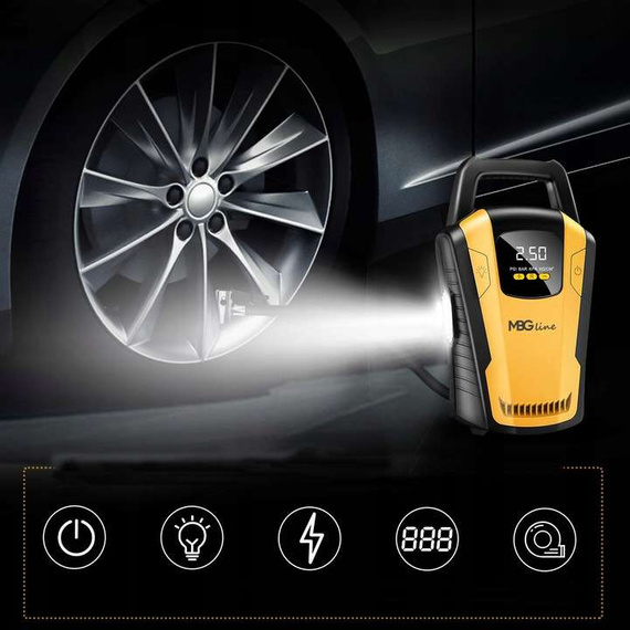 MBG line® Air Pump Car 3650 - Compresseur de voiture 12 V avec écran numérique et lumière LED