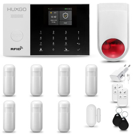 HUXGO® HXA005 - Sistema di allarme wireless WiFi + GSM  con 7x Rilevatore di movimento & 1x Sensore per porte e finestre con Sirena senza fili | Allarme casa senza fili Kit con app TUYA