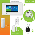 HUXGO® HXA006 - Sistema de seguridad inalámbrico WiFi + GSM 4G con 12x detector de movimiento y 1x sensor para puerta / ventana | KIT de sistema de alarma para el hogar con App TUYA