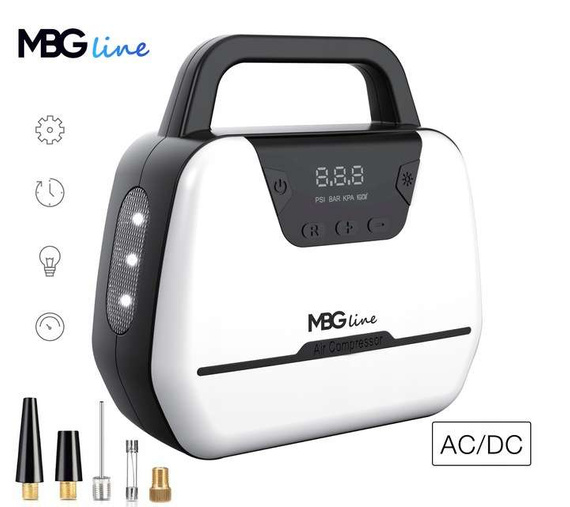 MBG line® Air Pump Car 1866 - Car Compressor 12 V with Digital Display, LED Light and Adapter set