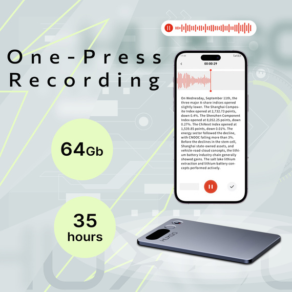 HUXGO® FW920E – Registratore vocale AI intelligente con trascrizione e traduzione in tempo reale
