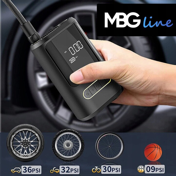MBG Line 8466 PRO Pompe électrique sans fil avec powerbank 4000 mAh – compresseur voiture et vélo