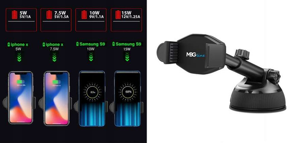MBG line® HC33 - Supporto per auto con caricatore wireless per telefoni larghi da 55 a 88 mm