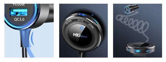 MBG line®  C78 PRO - Car quick charger - Cigsrette multiport charger with 5 USB ports