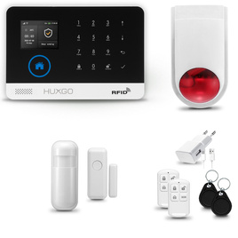 HUXGO® HXA003 - Funk Alarmanlage System WiFi + GSM mit 1x Bewegungsmelder PIR & 1x Fenster und Türsensor sensor mit Drahtlose Alarmsirene | Kabellose Alarmanlage SET mit TUYA App