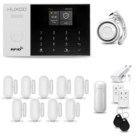 HUXGO® HXA005 - Sistema de seguridad inalámbrico WiFi + GSM con 1x detector de movimiento y 9x sensor para puerta / ventana | KIT de sistema de alarma para el hogar con App TUYA