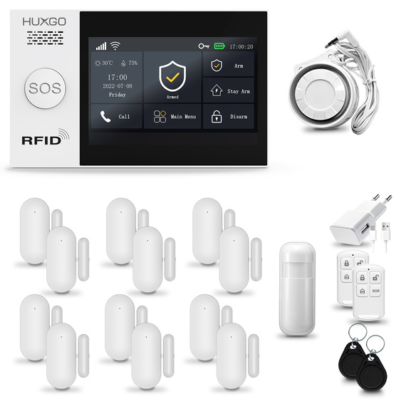 HUXGO® HXA007 - Wireless security system WiFi + GSM 4G LTE with 1x Motion Detector & 12x Door / window sensor | Home Alarm System SET with App TUYA