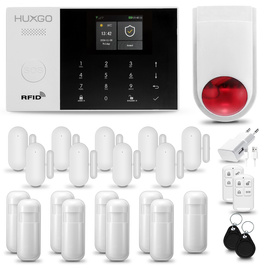HUXGO® HXA005 - Sistema de seguridad inalámbrico WiFi + GSM 4G LTE con 9x detector de movimiento y 9x sensor para puerta / ventana con sirena inalámbrica | Kit de sistema de alarma para el hogar con App TUYA