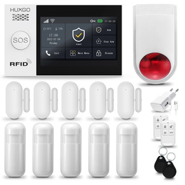 HUXGO® HXA007 - Funk Alarmanlage System WiFi + GSM mit 5x Bewegungsmelder PIR & 5x Fenster und Türsensor sensor mit Drahtlose Alarmsirene | Kabellose Alarmanlage SET mit TUYA App
