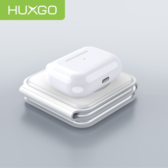 HUXGO® Mag-Safe Charging Station for Mobile Phone, iPhone and SmartWatch, Wireless Charger, 3-in-1 Foldable Magnetic, Portable Charging Station with Overcharge Protection - BY-MF82_W White