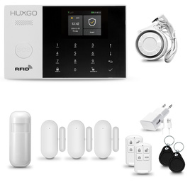 HUXGO® HXA005 - Wireless security system WiFi + GSM with 1x Motion Detector & 3x Door / window sensor | Home Alarm System SET with App TUYA