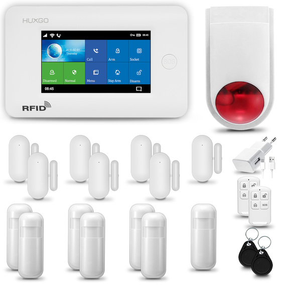 HUXGO® HXA006 - Sistema di allarme wireless WiFi + GSM con 7x Rilevatore di movimento & 7x Sensore per porte e finestre con Sirena senza fili | Allarme casa senza fili Kit con app TUYA
