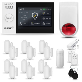 HUXGO® HXA007 - Sistema di allarme wireless WiFi + GSM con 1x Rilevatore di movimento & 12x Sensore per porte e finestre con Sirena senza fili | Allarme casa senza fili Kit con app TUYA