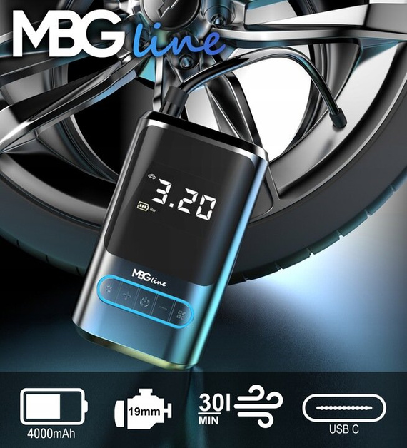 MBG Line 8466 PRO Pompe électrique sans fil avec powerbank 4000 mAh – compresseur voiture et vélo