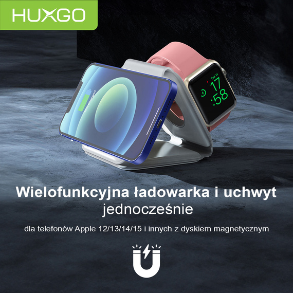 HUXGO® Estación de carga Mag-Safe para teléfono móvil, iPhone y reloj inteligente, cargador inalámbrico, magnética plegable 3 en 1, estación de carga portátil con protección contra sobrecarga - BY-MF82_W Blanco