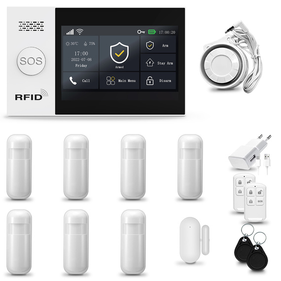 HUXGO® HXA007 - Funk Alarmanlage System WiFi + GSM mit 7x Bewegungsmelder PIR & 1x Fenster und Türsensor sensor | Kabellose Alarmanlage SET mit TUYA App