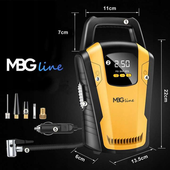 MBG line® Air Pump Car 3650 - Car Compressor 12 V with Digital Display, LED Light