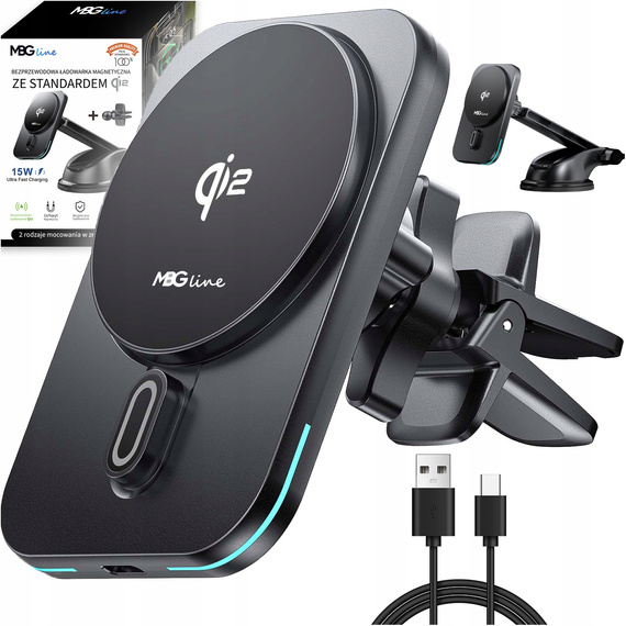 MBG Line® MGB-Q2 – MagSafe QI2 Car Mount – 15W Wireless Charger for iPhone
