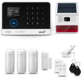 HUXGO® HXA003 - Wireless security system WiFi + GSM 4G LTE with 3x Motion Detector & 1x Door / window sensor with Wireless Siren | Home Alarm System SET with App TUYA