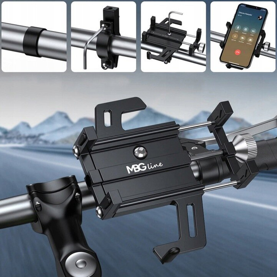 MBG line® BM PRO MH29A - Support universel en aluminium pour téléphone pour vélo, trottinette, moto avec rotation à 360°