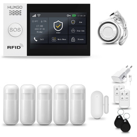 HUXGO® HXA007 - Funk Alarmanlage System WiFi + GSM 4G LTE mit 5x Bewegungsmelder PIR & 1x Fenster und Türsensor sensor | Kabellose Alarmanlage SET mit TUYA App