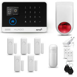 HUXGO® HXA003 - Funk Alarmanlage System WiFi + GSM mit 1x Bewegungsmelder PIR & 5x Fenster und Türsensor sensor mit Drahtlose Alarmsirene | Kabellose Alarmanlage SET mit TUYA App