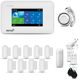 HUXGO® HXA006 - Sistema de seguridad inalámbrico WiFi + GSM 4G con 1x detector de movimiento y 9x sensor para puerta / ventana | KIT de sistema de alarma para el hogar con App TUYA