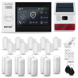 HUXGO® HXA007 - Sistema de seguridad inalámbrico WiFi + GSM 4G LTE con 9x detector de movimiento y 9x sensor para puerta / ventana con sirena inalámbrica | Kit de sistema de alarma para el hogar con App TUYA
