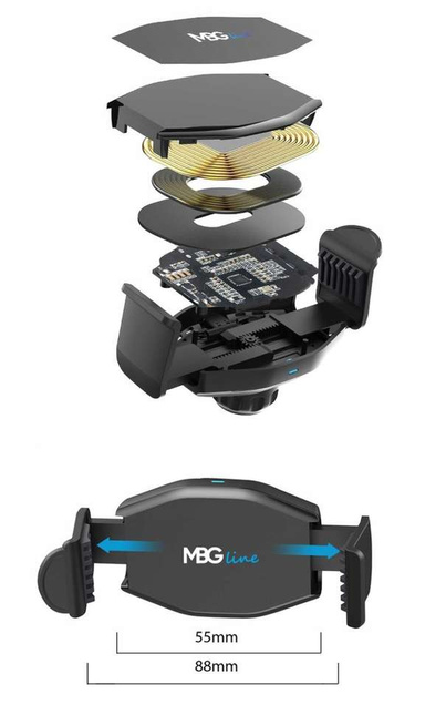 MBG line® HC33 - Supporto per auto con caricatore wireless per telefoni larghi da 55 a 88 mm