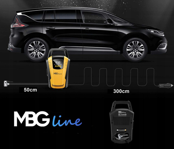MBG line® Air Pump Car 3650 - Car Compressor 12 V with Digital Display, LED Light
