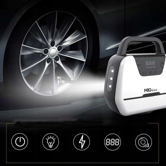 MBG line® Air Pump Car 1866 - Autokompressor 12 V mit digitaler Anzeige, LED-Licht und Adapter-Set