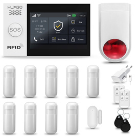 HUXGO® HXA007 - Wireless security system WiFi + GSM with 9x Motion Detector & 1x Door / window sensor with Wireless Siren | Home Alarm System SET with App TUYA
