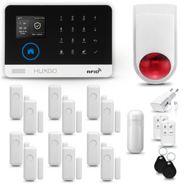 HUXGO® HXA003 - Funk Alarmanlage System WiFi + GSM mit 1x Bewegungsmelder PIR & 12x Fenster und Türsensor sensor mit Drahtlose Alarmsirene | Kabellose Alarmanlage SET mit TUYA App